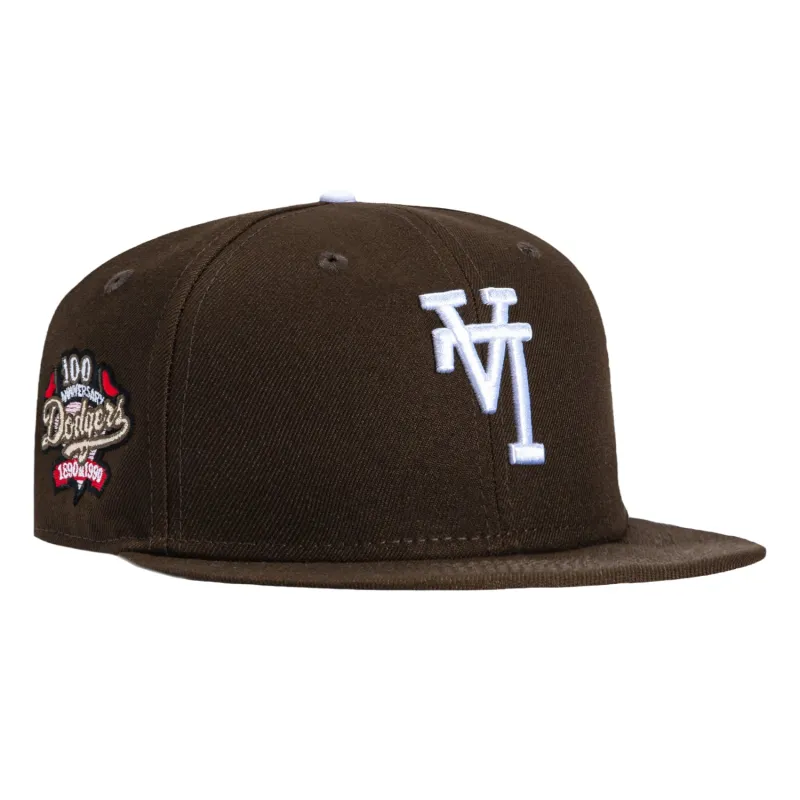 New Era 59Fifty Los Angeles Dodgers 100th Anniversary Patch Upside Down Hat - Brown made by New Era