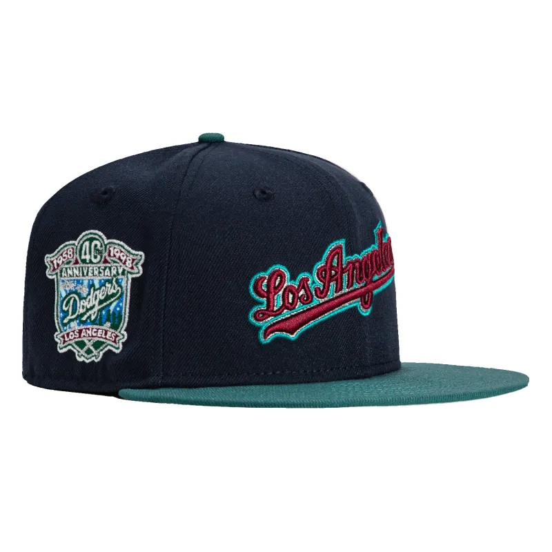 New Era 59Fifty Winter Forest Los Angeles Dodgers 40th Anniversary Patch Script Hat - Navy, Green, Cardinal sold by Hat Club