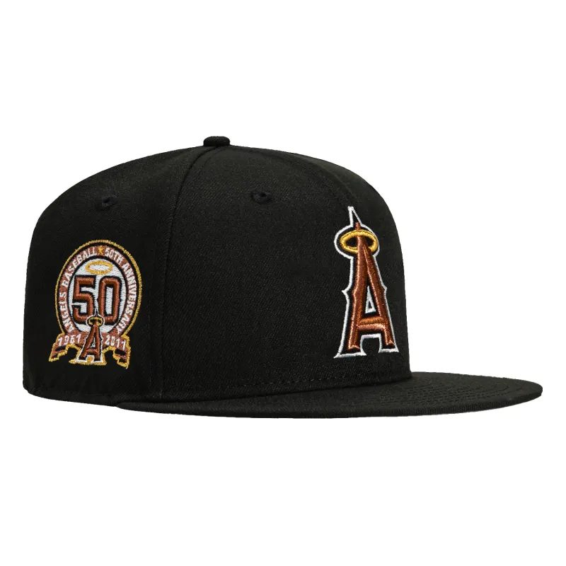 New Era 59Fifty Los Angeles Angels 50th Anniversary Patch Hat - Black, Ivory, Metallic Copper sold by Hat Club