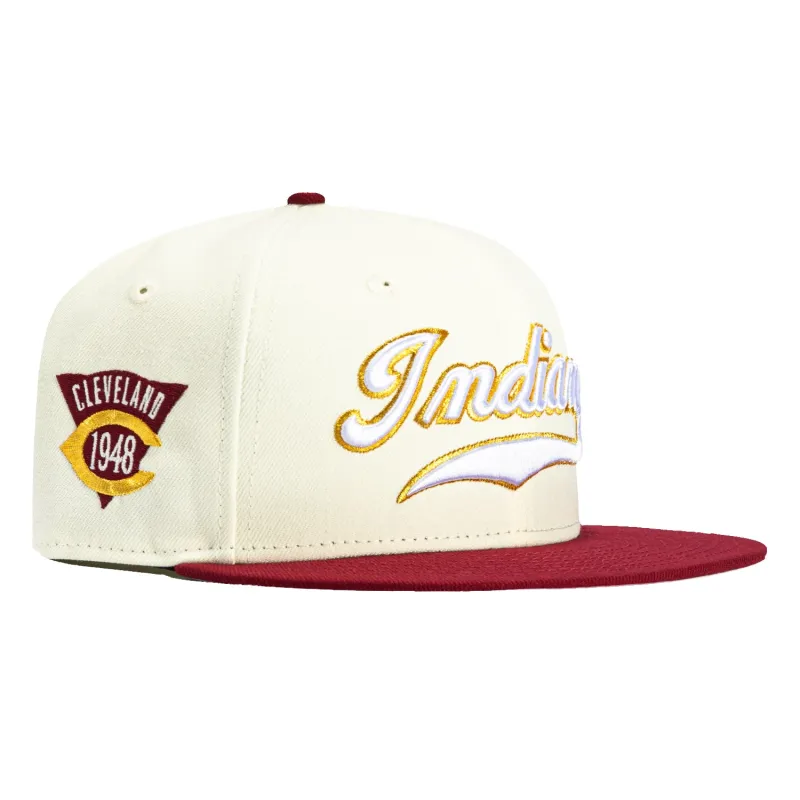 New Era 59Fifty Cleveland Indians 1948 Patch Script Hat - White, Cardinal sold by Hat Club