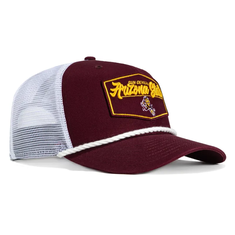 New Era 9Seventy Arizona State Sun Devils Patch Logo Trucker Stretch-Snap Hat - Maroon, White made by New Era