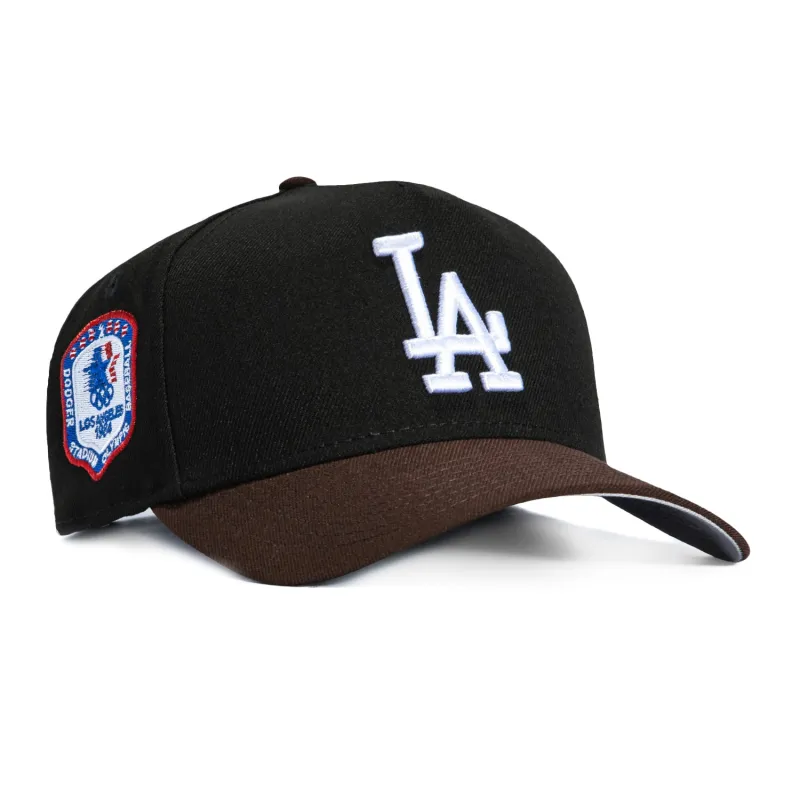 New Era 9Forty A-Frame Los Angeles Dodgers 1984 Olympic Stadium Patch Snapback Hat - Black, Brown sold by Hat Club
