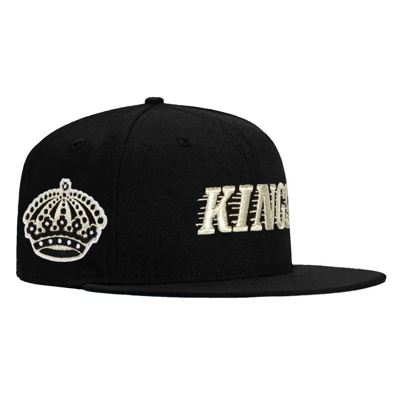 New Era 59Fifty Los Angeles Kings Logo Patch Script Hat - Black, Metallic Silver sold by Hat Club