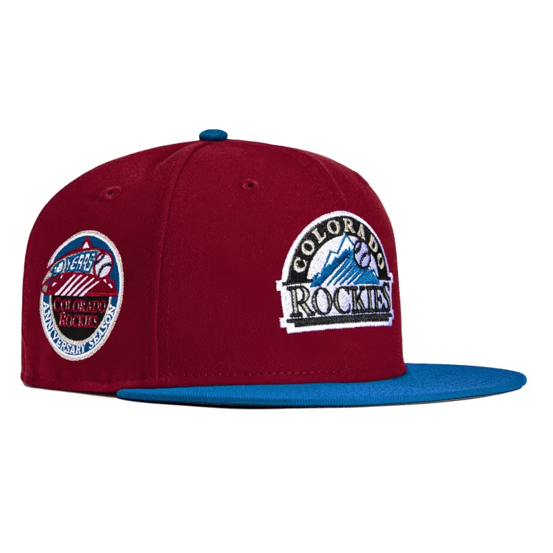 New Era 59Fifty Colorado Rockies 10th Anniversary Patch Logo Hat - Cardinal, Indigo sold by Hat Club