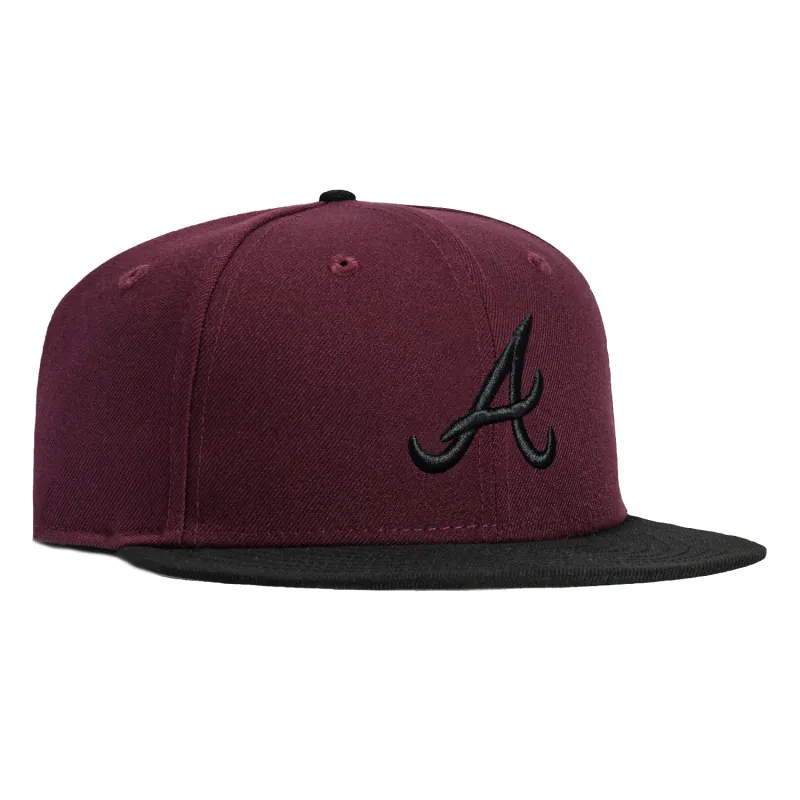 New Era 59Fifty Atlanta Braves Hat - Maroon, Black sold by Hat Club