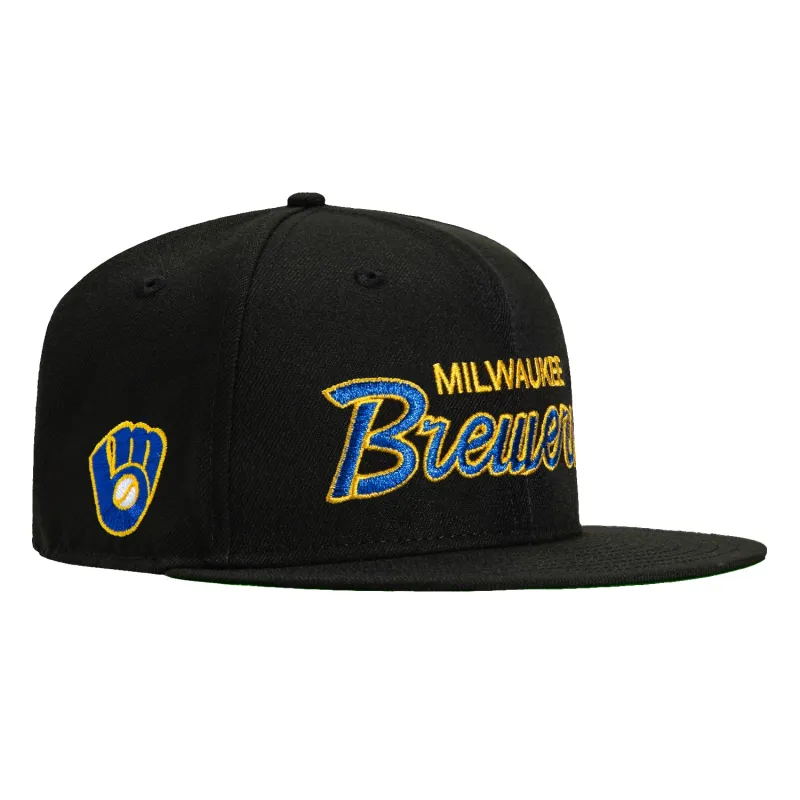 New Era 59Fifty Milwaukee Brewers Logo Patch Script Hat - Black made by New Era