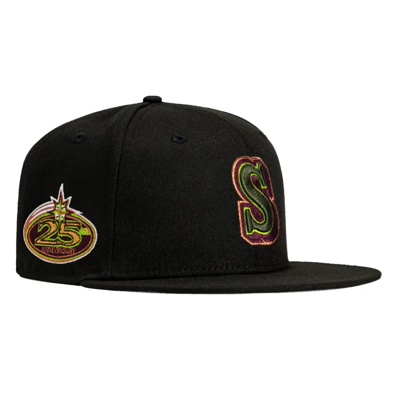New Era 59Fifty Seattle Mariners 25th Anniversary Patch Hat - Black, Olive, Maroon, Metallic Copper sold by Hat Club