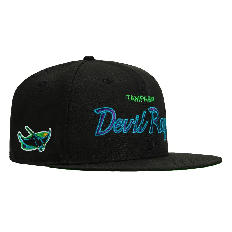 New Era 59Fifty Tampa Bay Rays Logo Patch Script Hat - Black sold by Hat Club