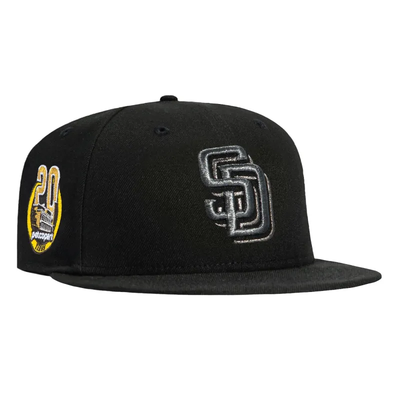 New Era 59Fifty San Diego Padres 20th Anniversary Patch Hat - Black, Metallic Black sold by Hat Club