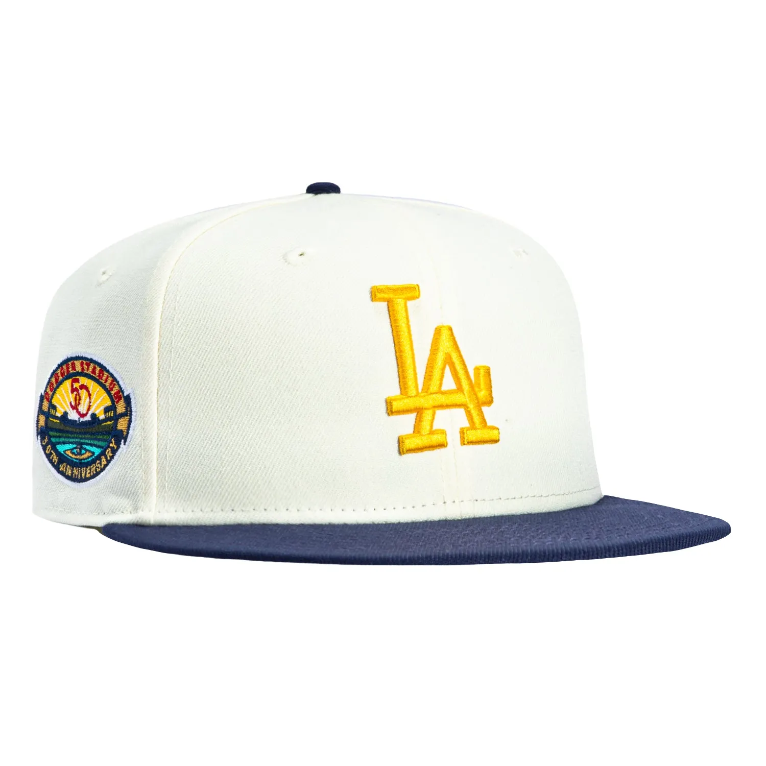 New Era 59Fifty Los Angeles Dodgers 50th Anniversary Stadium Patch Hat - White, Royal, Gold sold by Hat Club
