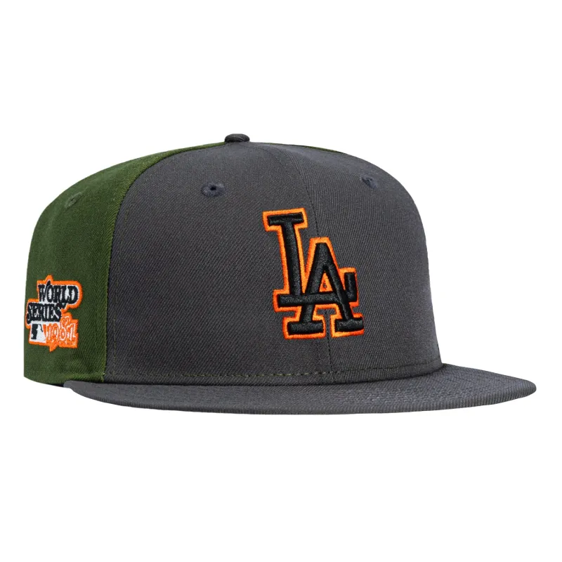 New Era 59Fifty Los Angeles Dodgers 1981 World Series Patch Rail Hat - Graphite, Olive sold by Hat Club