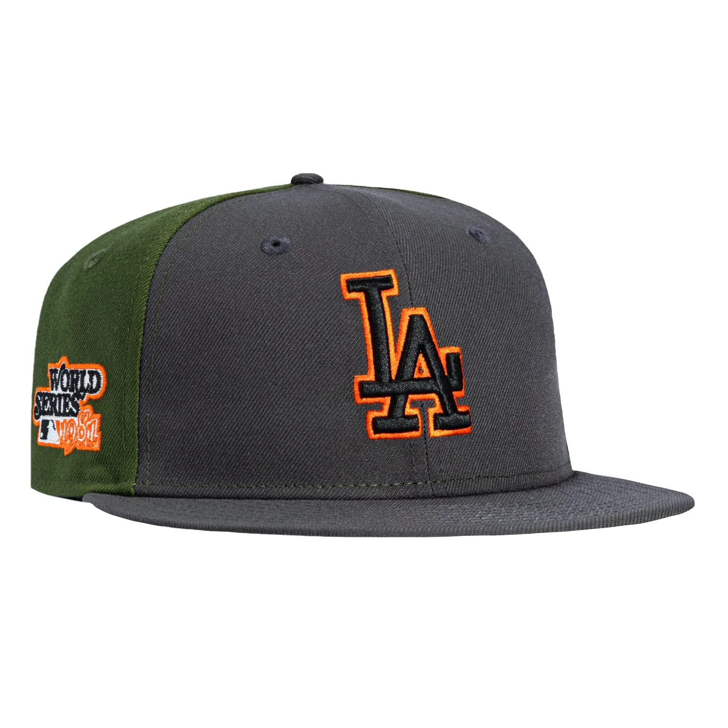 New Era 59Fifty Los Angeles Dodgers 1981 World Series Patch Rail Hat - Graphite, Olive sold by Hat Club
