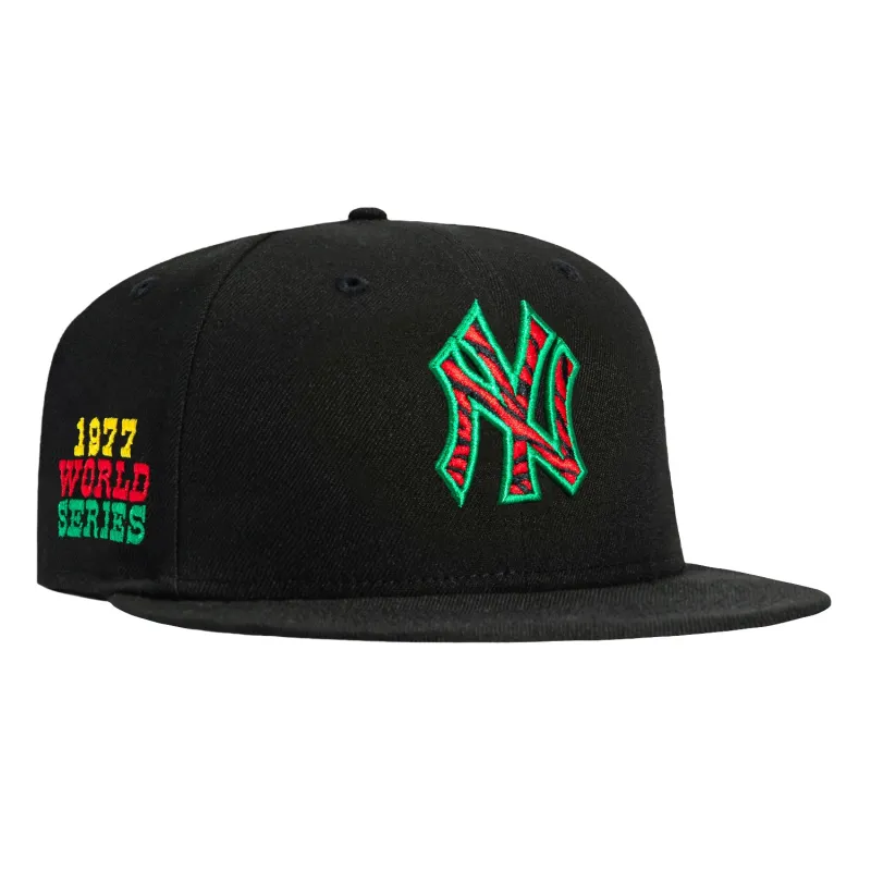 New Era 59Fifty New York Yankees 1977 World Series Patch Zebra Hat - Black, Red, Kelly sold by Hat Club