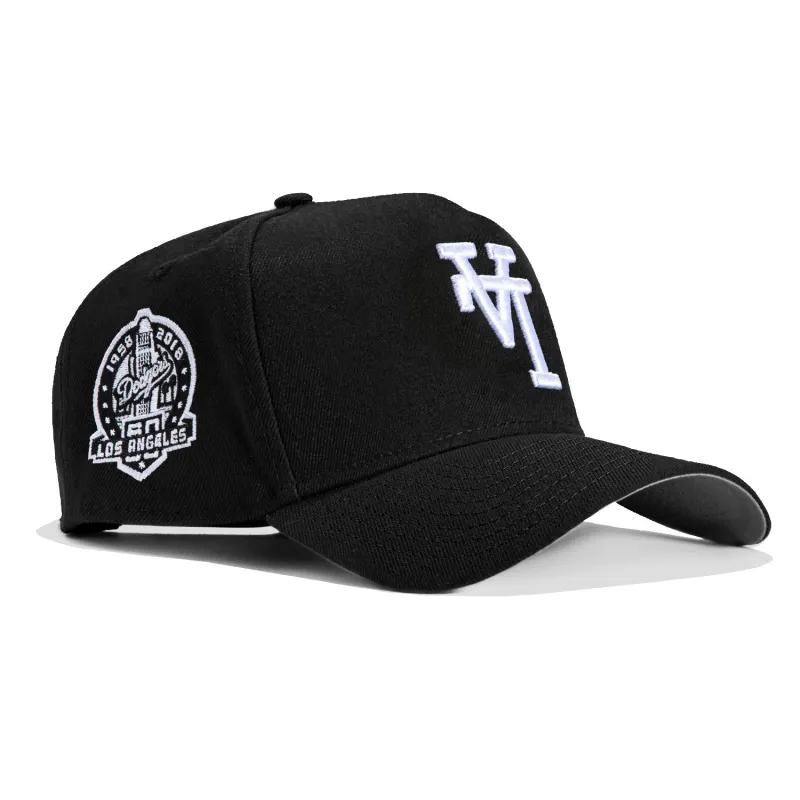 New Era 9Forty A-Frame Los Angeles Dodgers 60th Anniversary Patch Snapback Upside Down Hat - Black, White sold by Hat Club