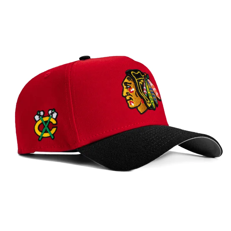 New Era 9Forty A-Frame Chicago Blackhawks Logo Patch Snapback Hat - Red, Black made by New Era