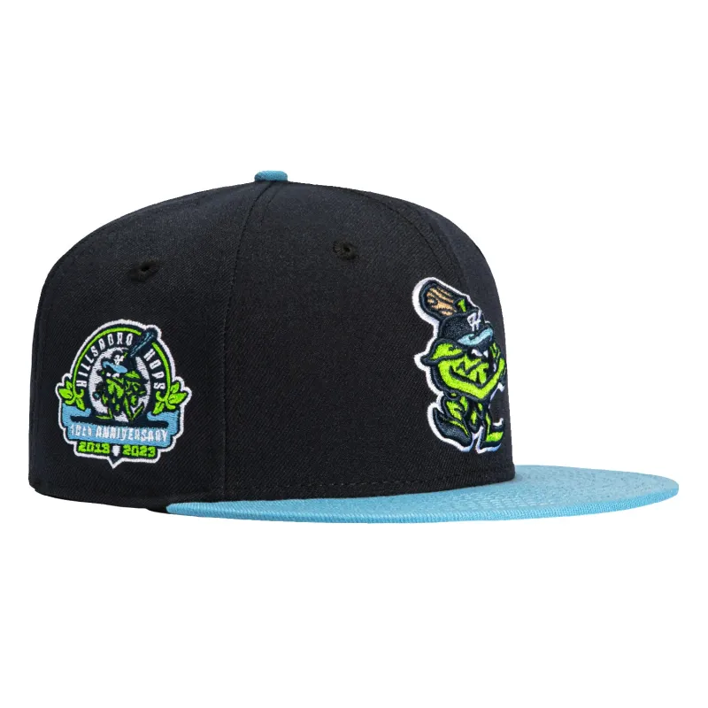 New Era 59Fifty Hillsboro Hops 10th Anniversary Patch BP Hat - Navy, Light Blue sold by Hat Club