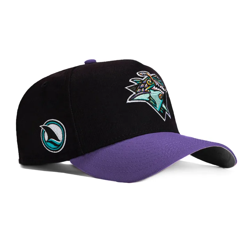 New Era 9Forty A-Frame San Jose Sharks Tiburones Logo Patch Snapback Hat - Black, Purple made by New Era