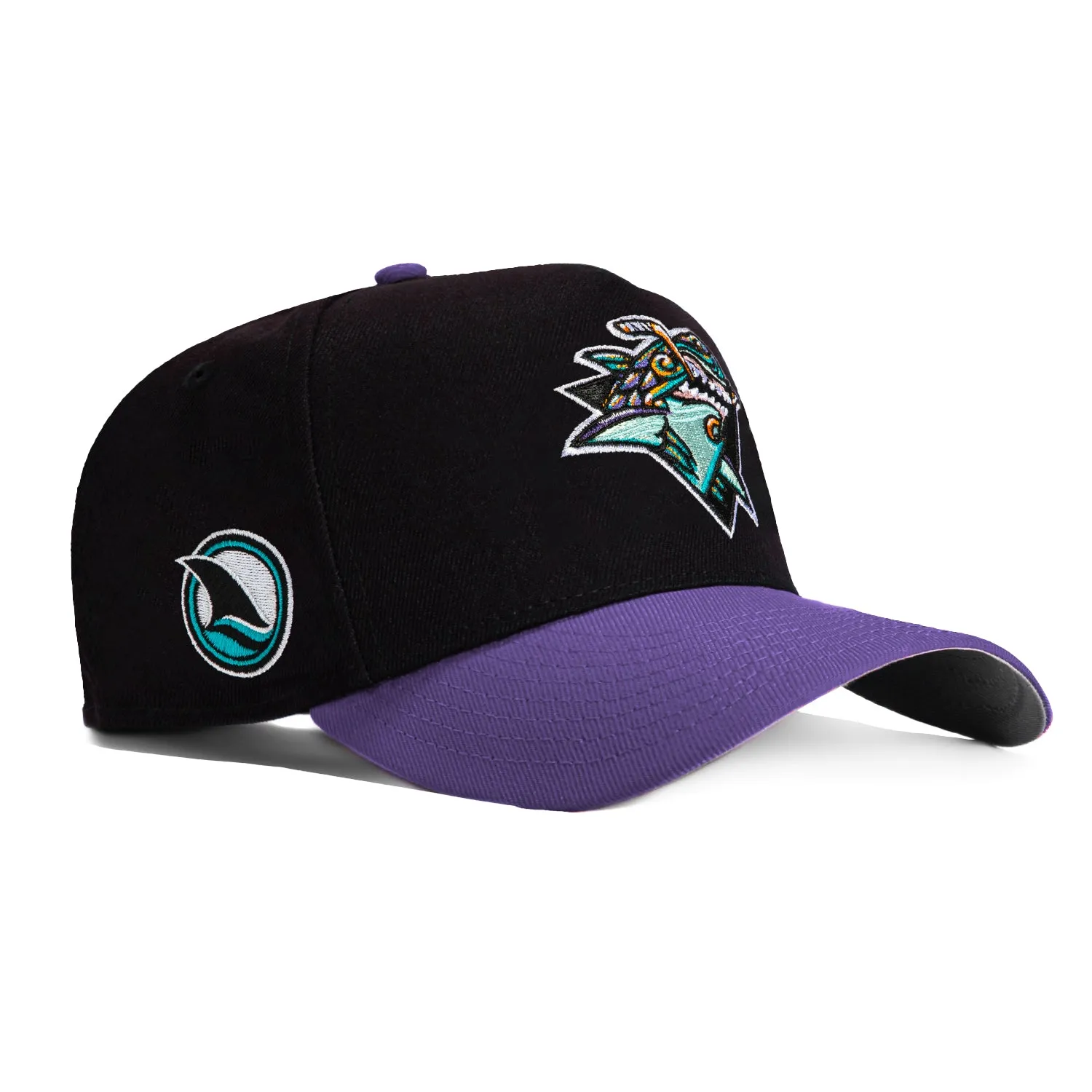 New Era 9Forty A-Frame San Jose Sharks Tiburones Logo Patch Snapback Hat - Black, Purple sold by Hat Club