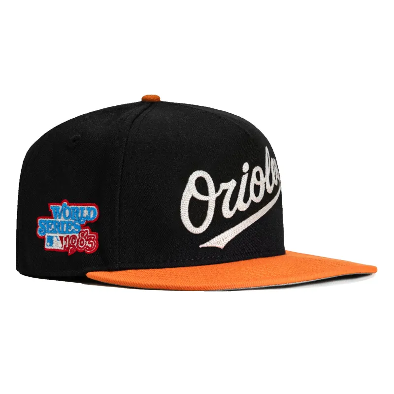 New Era 59Fifty A-Frame Glow Chain Stitch Baltimore Orioles 1983 World Series Patch Hat - Black, Orange sold by Hat Club