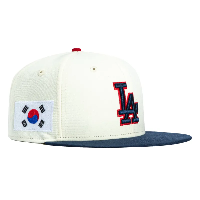 New Era 59Fifty Los Angeles Dodgers Korea Flag Patch Hat - White, Navy, Red made by New Era