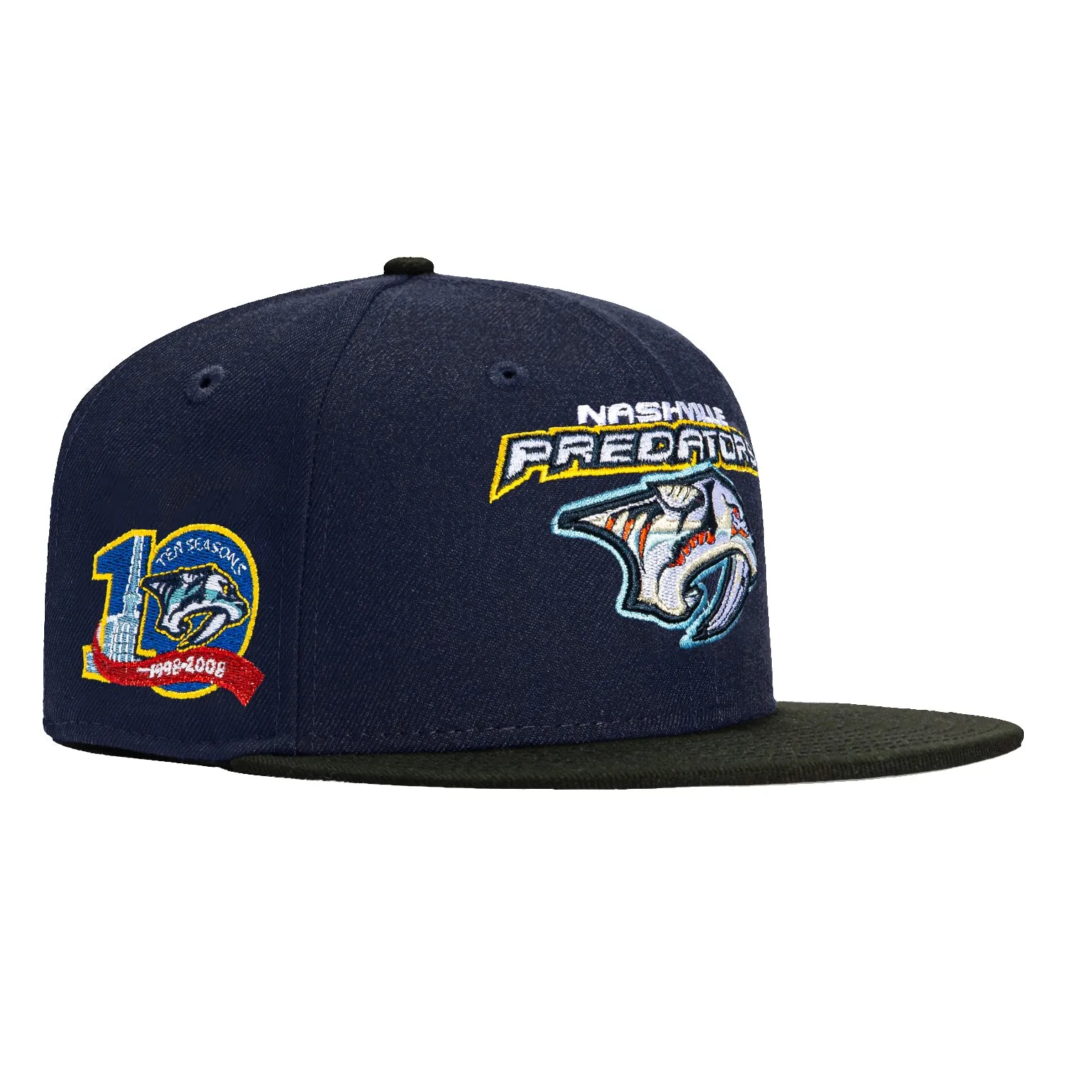 New Era 59Fifty Nashville Predators 10th Anniversary Patch Logo Hat - Light Navy, Black sold by Hat Club