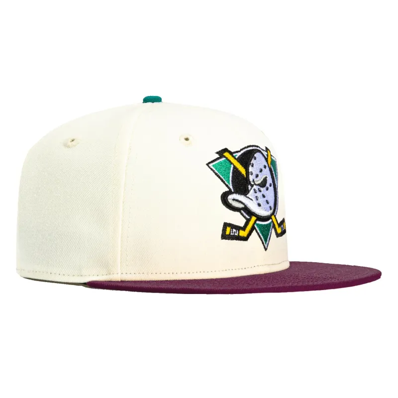 New Era 59Fifty White Dome Anaheim Ducks Hat - White, Maroon sold by Hat Club