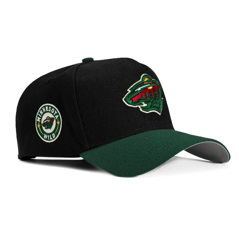 New Era 9Forty A-Frame Minnesota Wild Logo Patch Snapback Hat - Black, Green made by Hat Club