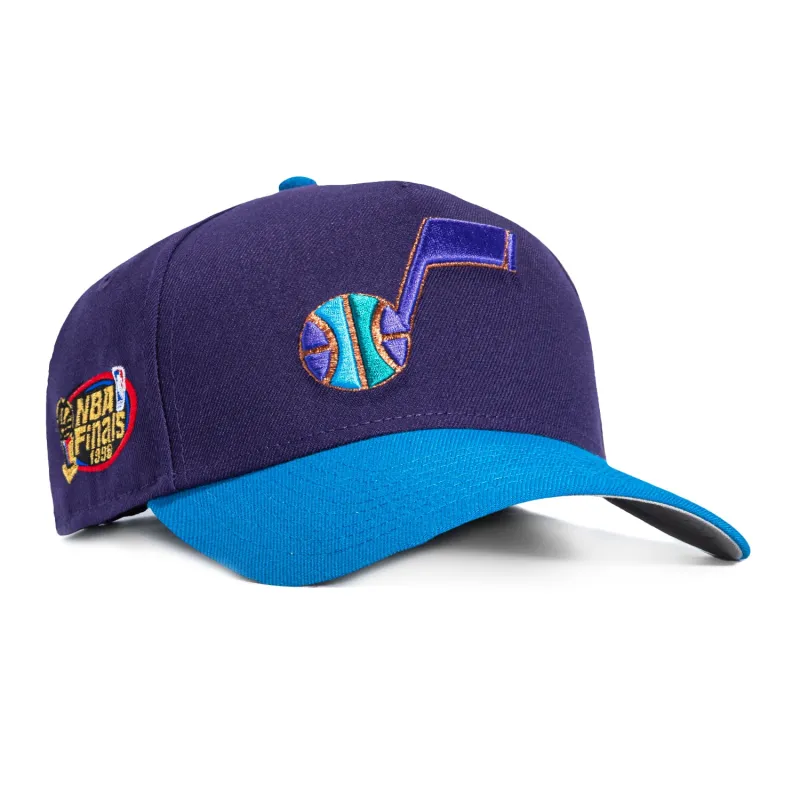 New Era 9Forty A-Frame Utah Jazz 1998 NBA Finals Patch Alternate Snapback Hat - Purple, Neon Blue made by New Era