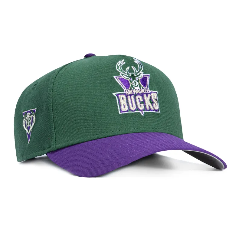 New Era 9Forty A-Frame Milwaukee Bucks Logo Patch 1993 Snapback Hat - Green, Purple made by New Era