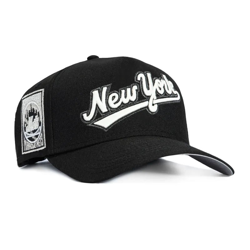 New Era 9Forty A-Frame New York Mets 25th Anniversary Patch Snapback Script Hat - Black, White sold by Hat Club