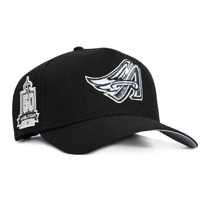 New Era 9Forty GITD A-Frame Los Angeles Angels 50th Anniversary Stadium Patch Snapback Hat - Black, White sold by Hat Club
