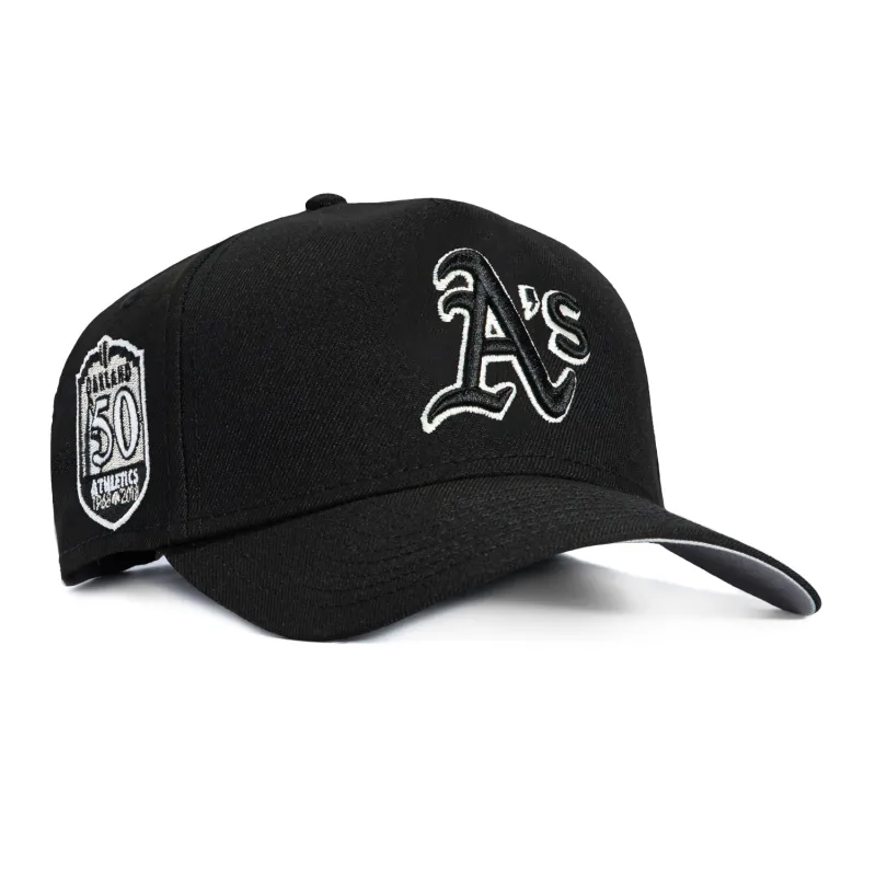 New Era 9Forty GITD A-Frame Oakland Athletics 50th Anniversary Patch Snapback Hat - Black, White made by New Era