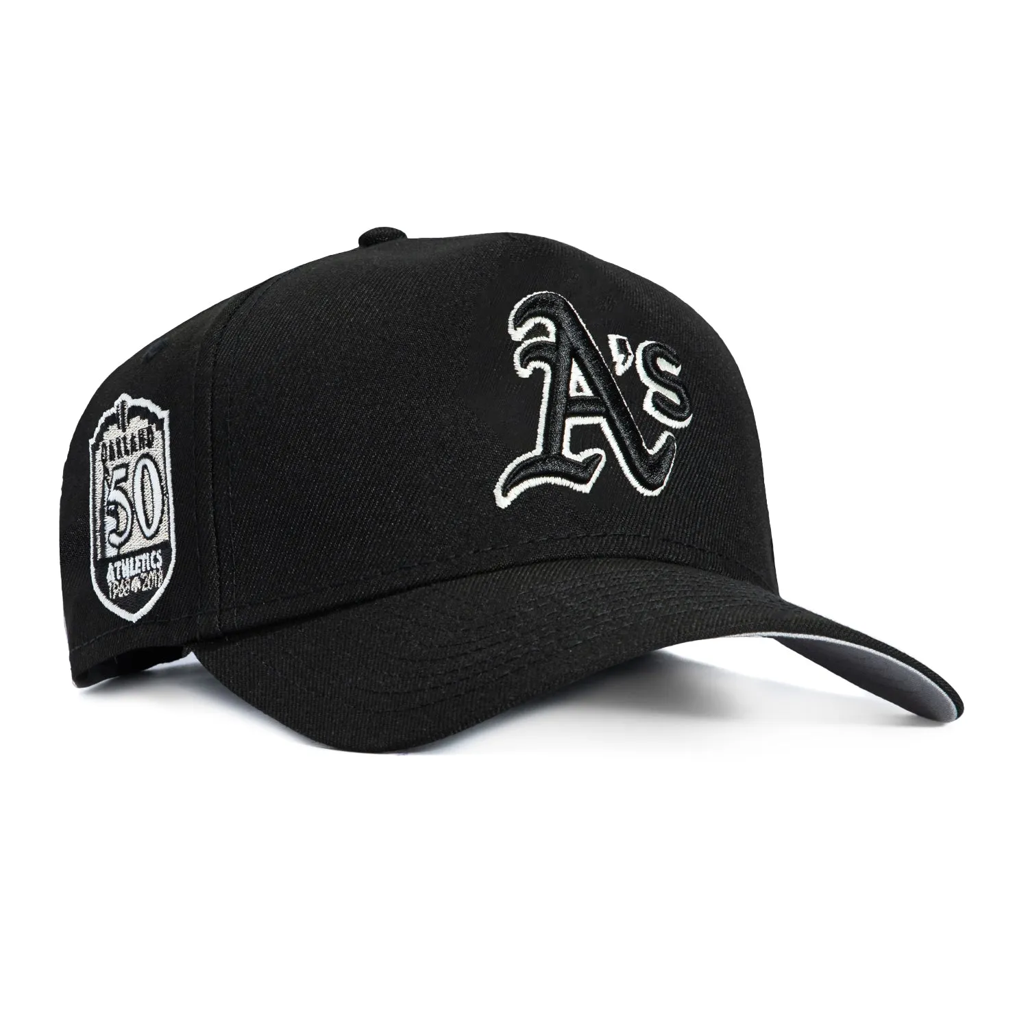 New Era 9Forty GITD A-Frame Oakland Athletics 50th Anniversary Patch Snapback Hat - Black, White sold by Hat Club