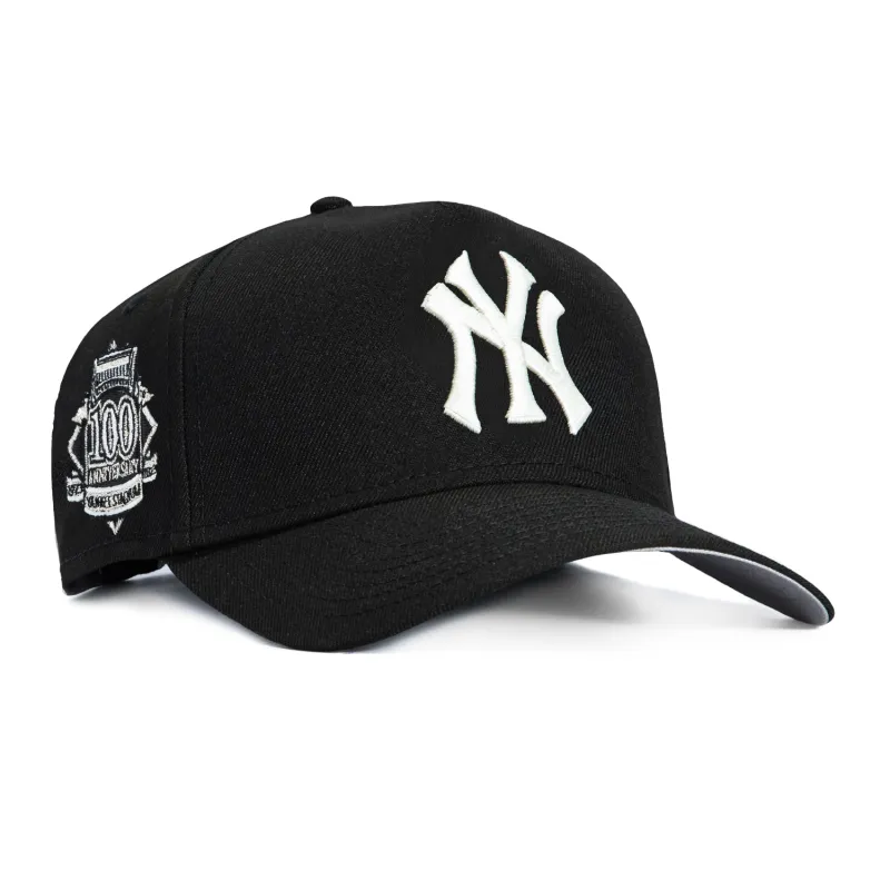 New Era 9Forty GITD A-Frame New York Yankees 100th Anniversary Patch Snapback Hat - Black, White sold by Hat Club