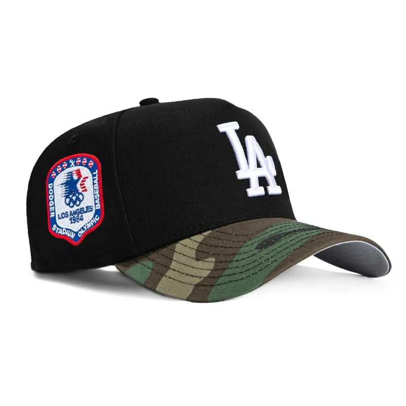 New Era 9Forty A-Frame Los Angeles Dodgers 1984 Olympic Stadium Patch Snapback Hat - Black, Camo sold by Hat Club