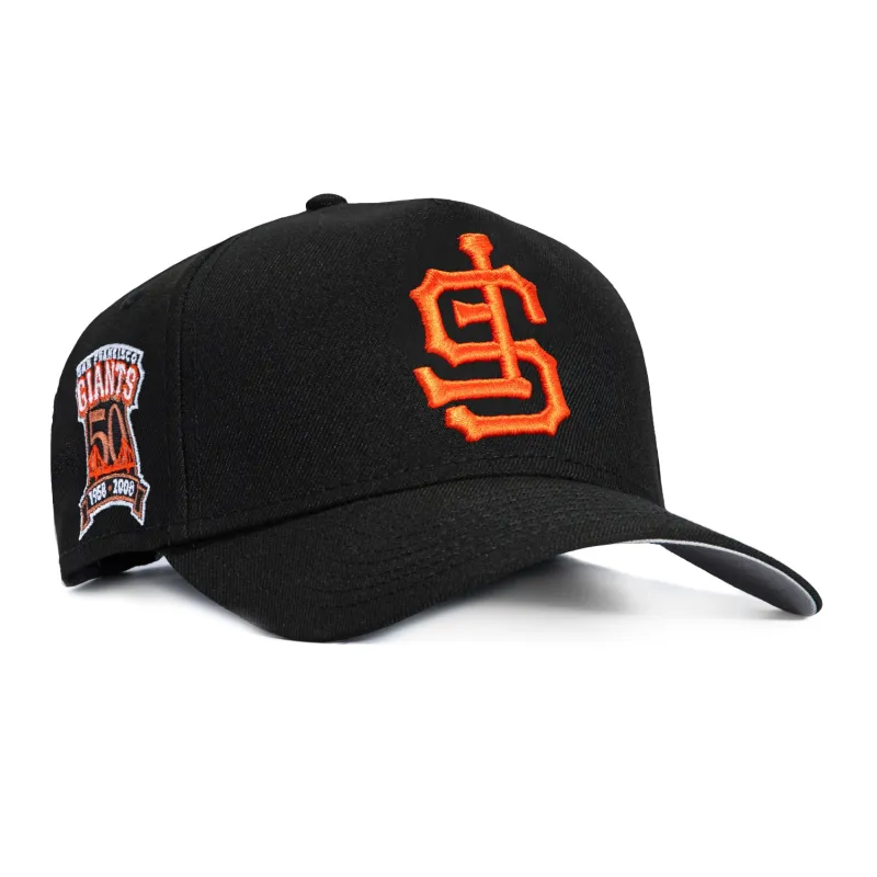 New Era 9Forty A-Frame San Francisco Giants 50th Anniversary Patch Upside Down Snapback Hat - Black, Orange sold by Hat Club