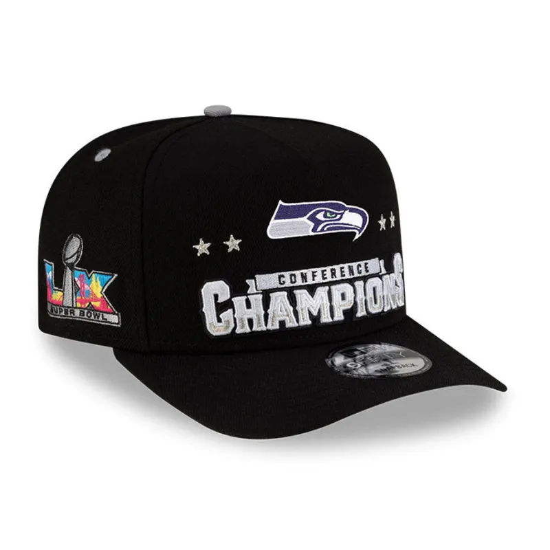 New Era 9Fifty A-Frame Seattle Seahawks 2026 Super Bowl Patch NFC Champions Snapback Hat - Black made by New Era