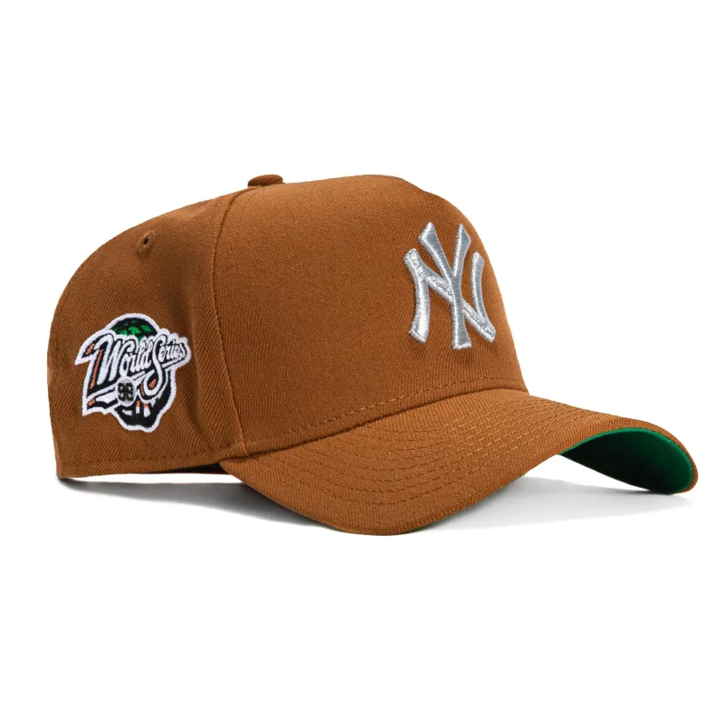 New Era 9Forty A-Frame New York Yankees 1998 World Series Patch Snapback Hat - Khaki, Metallic Silver sold by Hat Club