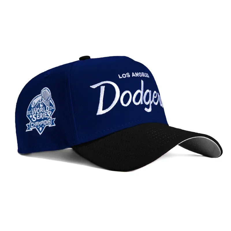 New Era 9Forty A-Frame Los Angeles Dodgers 2024 World Series Champions Patch Snapback Script Hat - Royal, Black made by New Era
