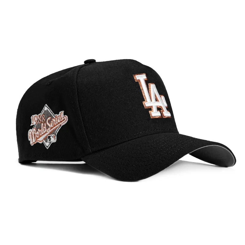 New Era 9Forty A-Frame Los Angeles Dodgers 1988 World Series Patch Snapback Hat - Black, Ivory, Metallic Copper sold by Hat Club
