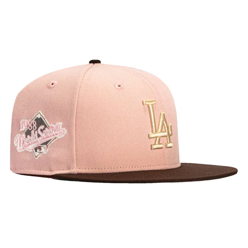 New Era 59Fifty Los Angeles Dodgers 1988 World Series Patch Hat - Pink, Brown made by New Era