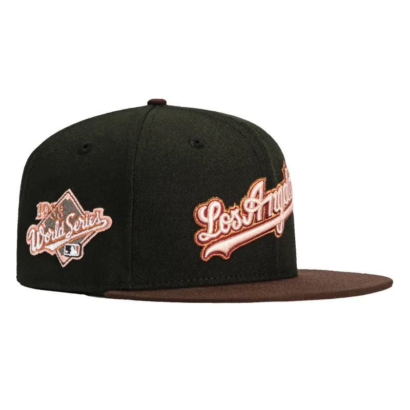 New Era 59Fifty Los Angeles Dodgers 1988 World Series Patch Script Hat - Black, Brown, Metallic Copper sold by Hat Club