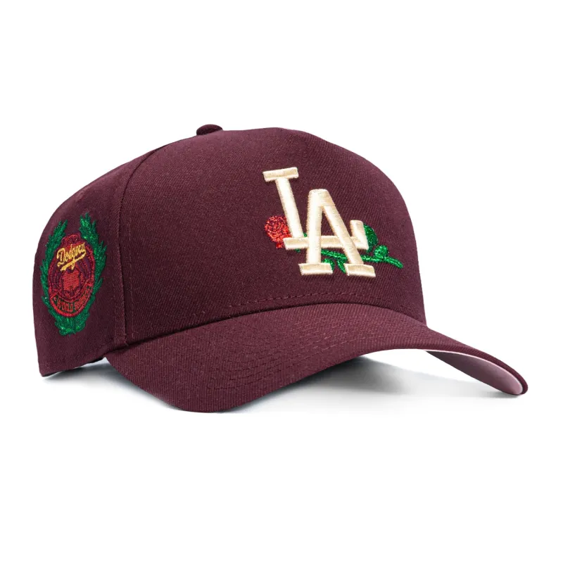 New Era 9Forty A-Frame Valentine's Day Los Angeles Dodgers 1963 World Series Patch Snapback Rose Hat - Maroon made by New Era