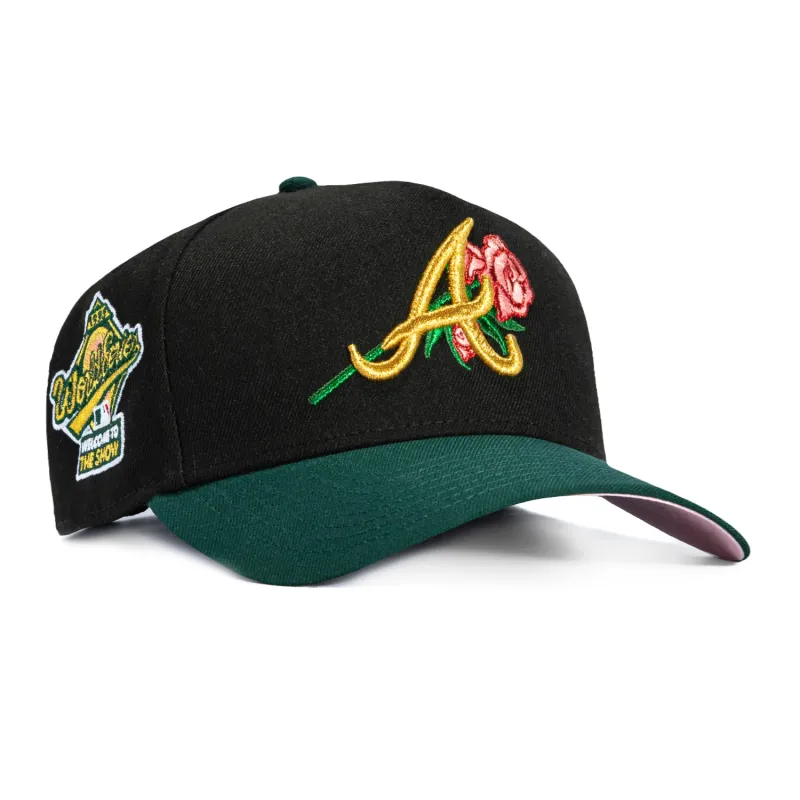 New Era 9Forty A-Frame Valentine's Day Atlanta Braves 1995 World Series Patch Snapback Rose Hat - Black, Green sold by Hat Club