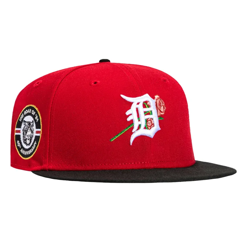 New Era 59Fifty Valentine's Day Detroit Tigers 40th Anniversary Champions Patch Rose Hat - Red, Black sold by Hat Club