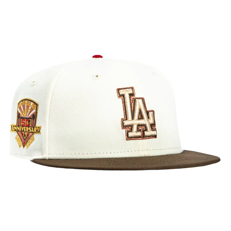 New Era 59Fifty Valentine's Day Los Angeles Dodgers 50th Anniversary Patch Hat - White, Brown sold by Hat Club
