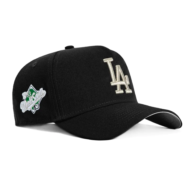 New Era 9Forty A-Frame Los Angeles Dodgers 1988 World Series Patch Snapback Hat - Black, Metallic Silver sold by Hat Club