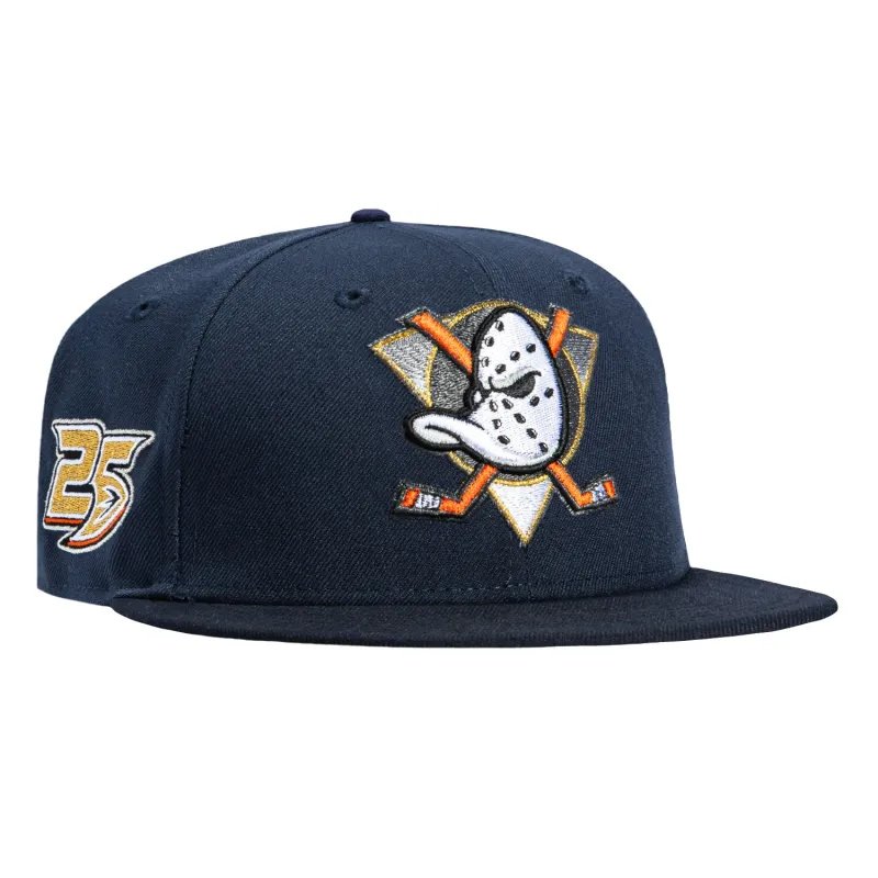New Era 59Fifty Blue Ice Anaheim Ducks 25th Anniversary Patch Hat - Navy, Navy sold by Hat Club