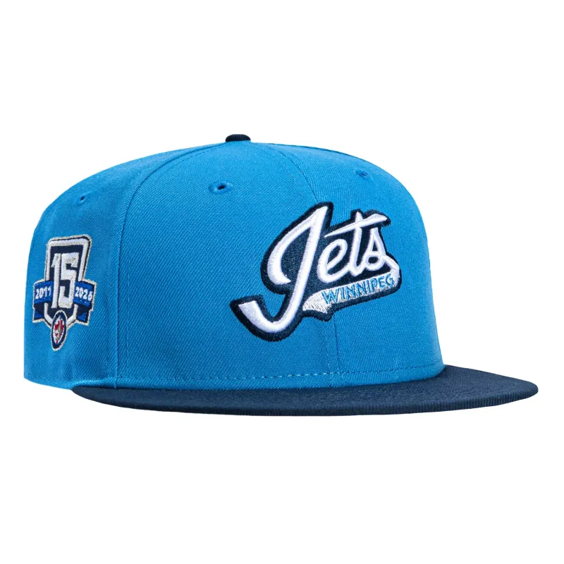 New Era 59Fifty Winnipeg Jets 15th Anniversary Patch Script Hat - Royal, Navy sold by Hat Club