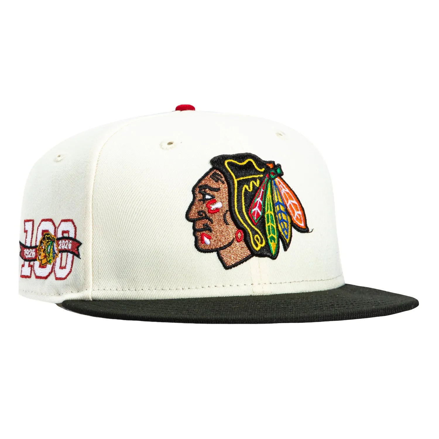 New Era 59Fifty Chicago Blackhawks 100th Anniversary Patch Hat - White, Black sold by Hat Club
